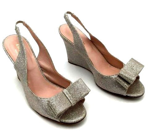 Kate Spade New York Charm Silver Glitter Slingback Heels- Size: 6.5 (+COA)