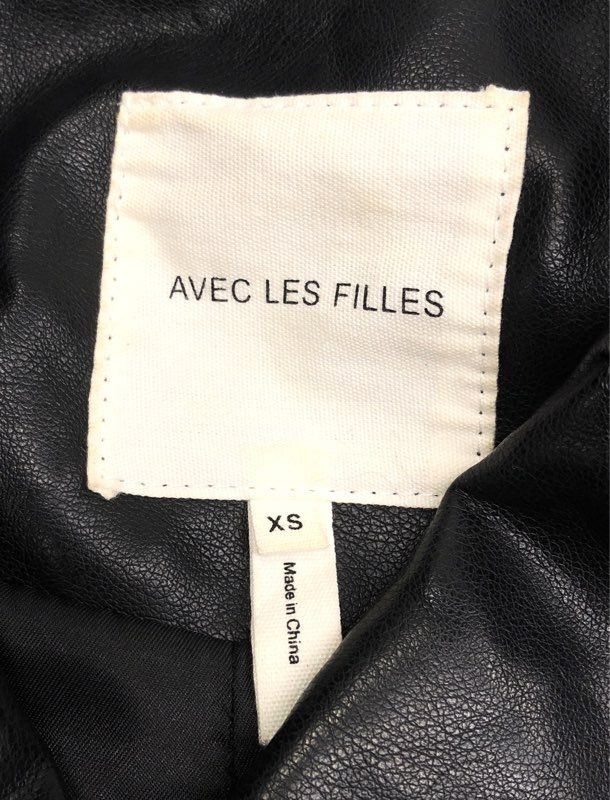 Avec Les Filles Women's Black Asymmetrical Zip Faux Leather Moto Jacket Sz XS