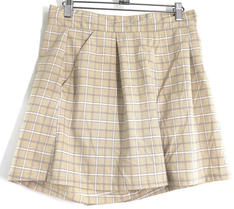 The Fifth Label Women's Yellow Plaid A-Line Mini Skirt with Pockets Sz 8