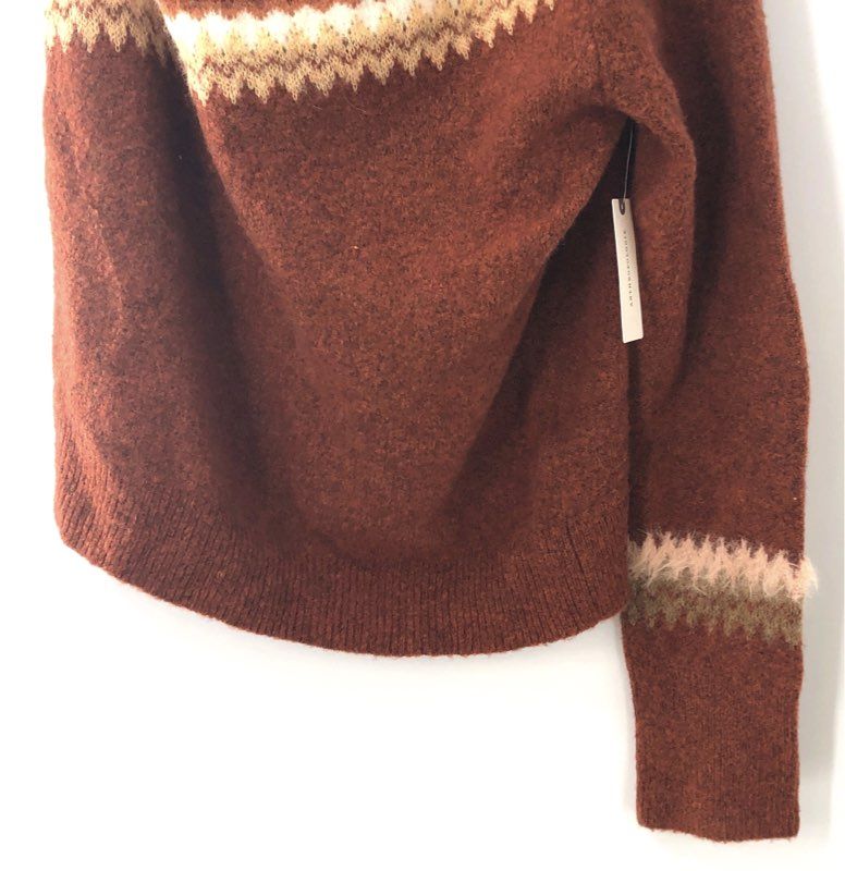 NWT Anthropologie Women's Fair Isle One Shoulder Sweater Honey Alpaca Blend XL