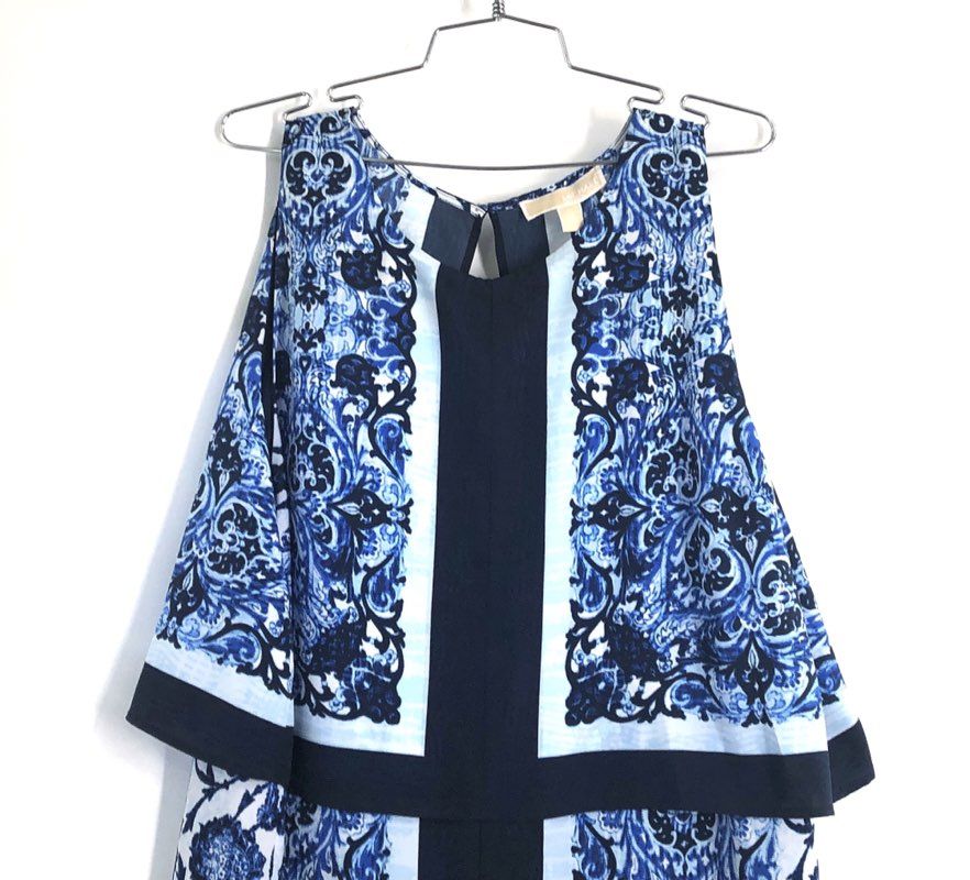 Michael Michael Kors Women's Marina Blue Paisley Popover Dress NWT Sz 14