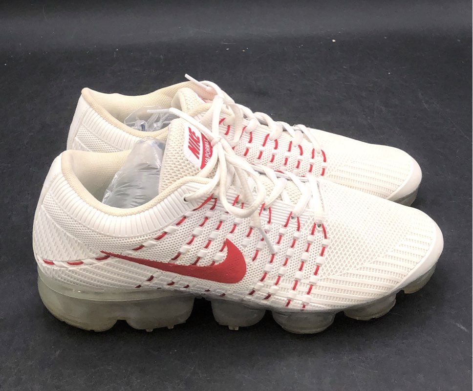 Nike Air VaporMax Flyknit Pure Platinum University Red Men's Size 9 UK 8