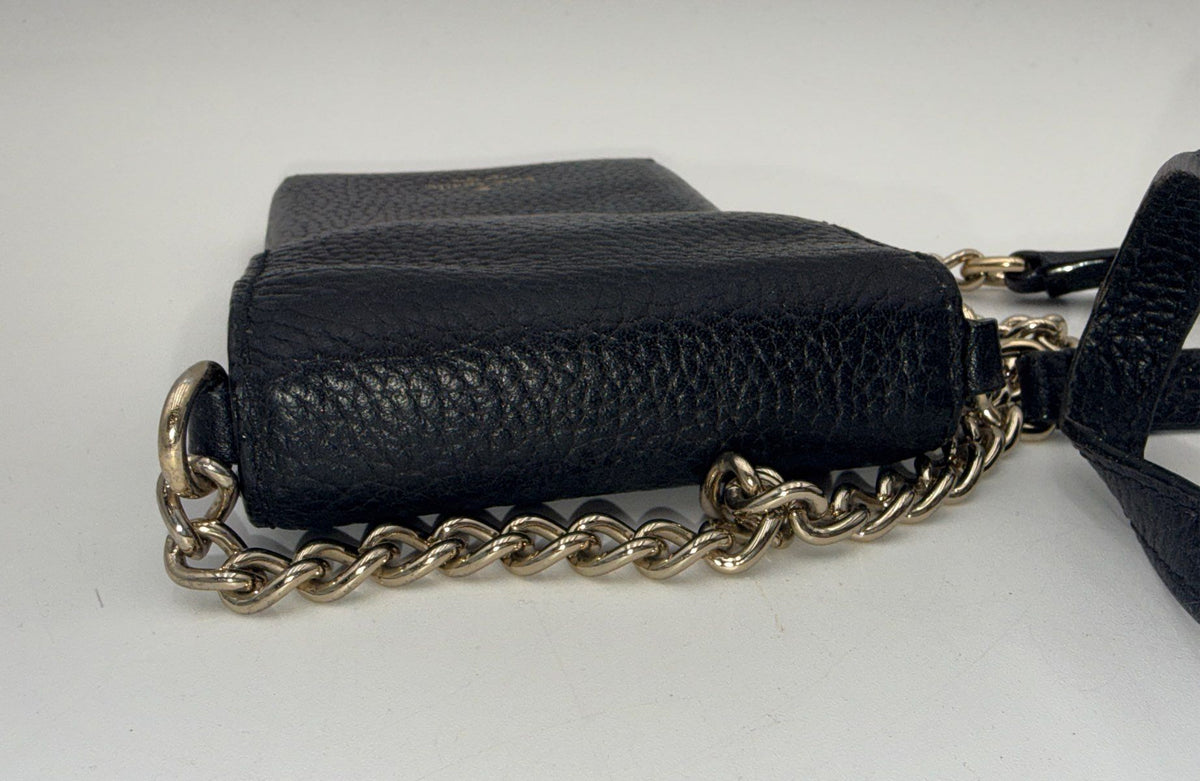 Kate Spade Black Pebbled Leather Phone Crossbody Bag Gold Hardware Small