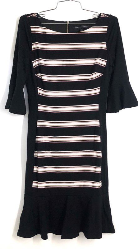 White House Black Market Women's Striped Bell Sleeve Flippy Hem Dress Sz 2 NWT