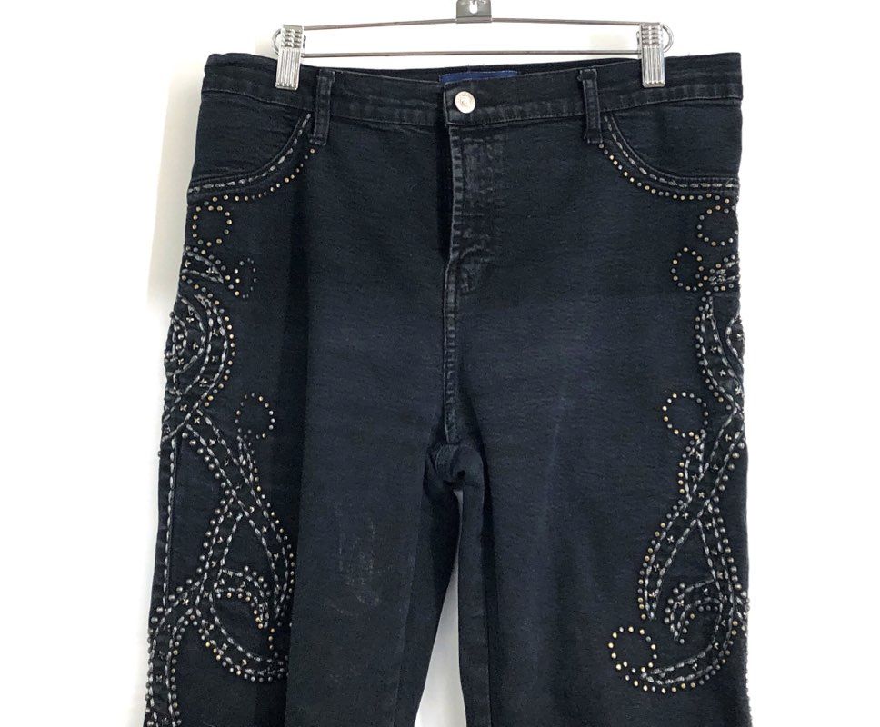Brazil Roxx Women's Black Embellished Studded Scroll Y2K Bootcut Jeans Sz 8