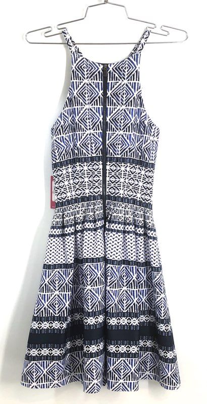 Vince Camuto Women's Navy White Geometric Racerback Fit and Flare Dress NWT Sz 0