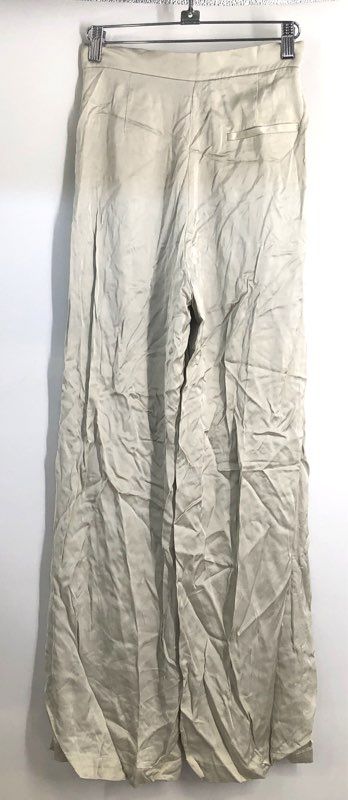 A LINE Women's Off-White Pleated High Rise Wide Leg Viscose Trousers Pants Sz XS