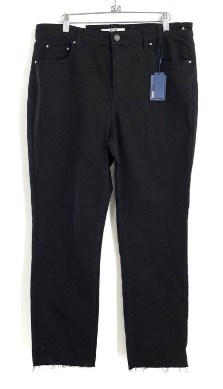 NIC+ZOE Women's Black Mid Rise Straight Leg Frayed Hem Denim Jeans Sz 32 NWT