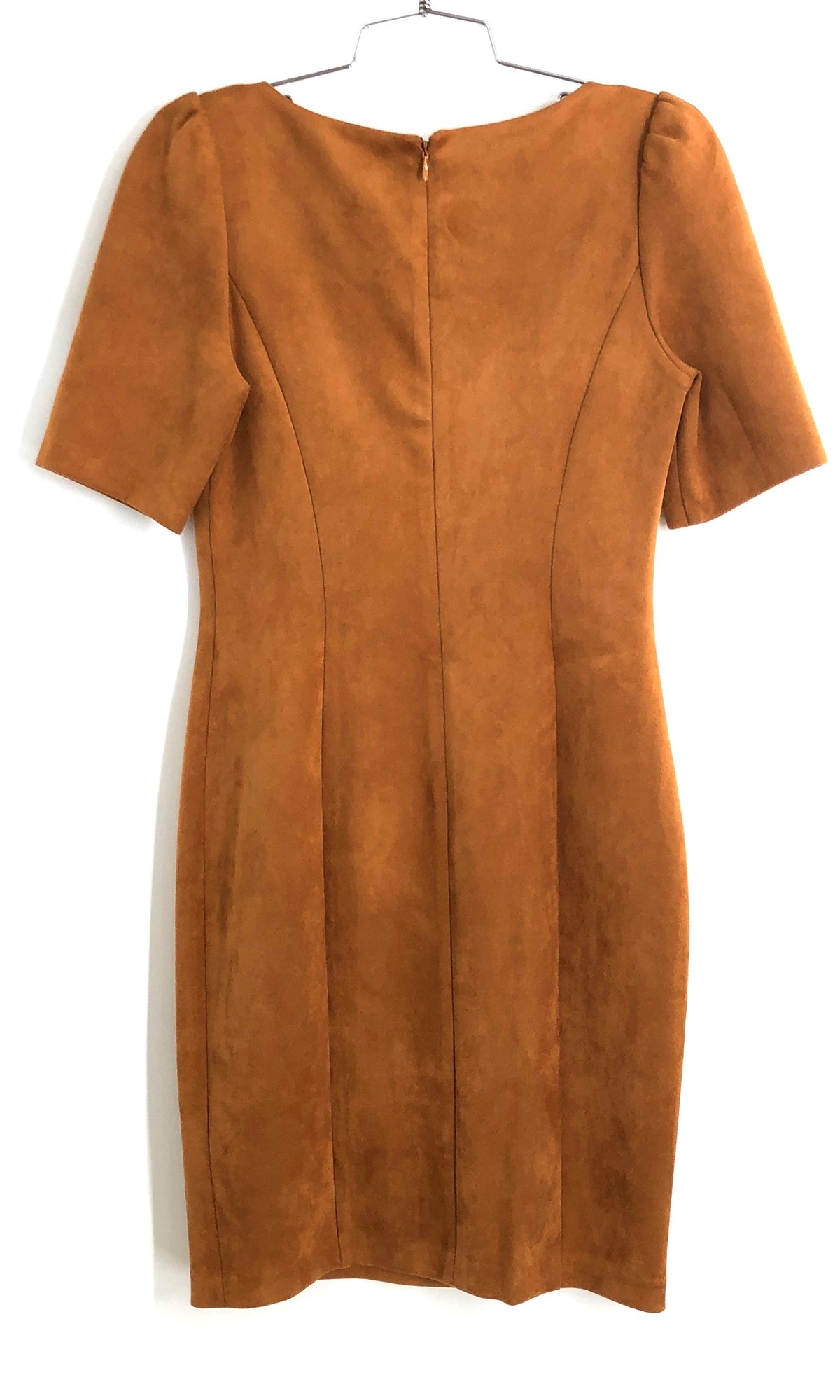 DKNY Women's Camel Faux Suede Puff Short Sleeve Sheath Mini Dress NWT Size 4