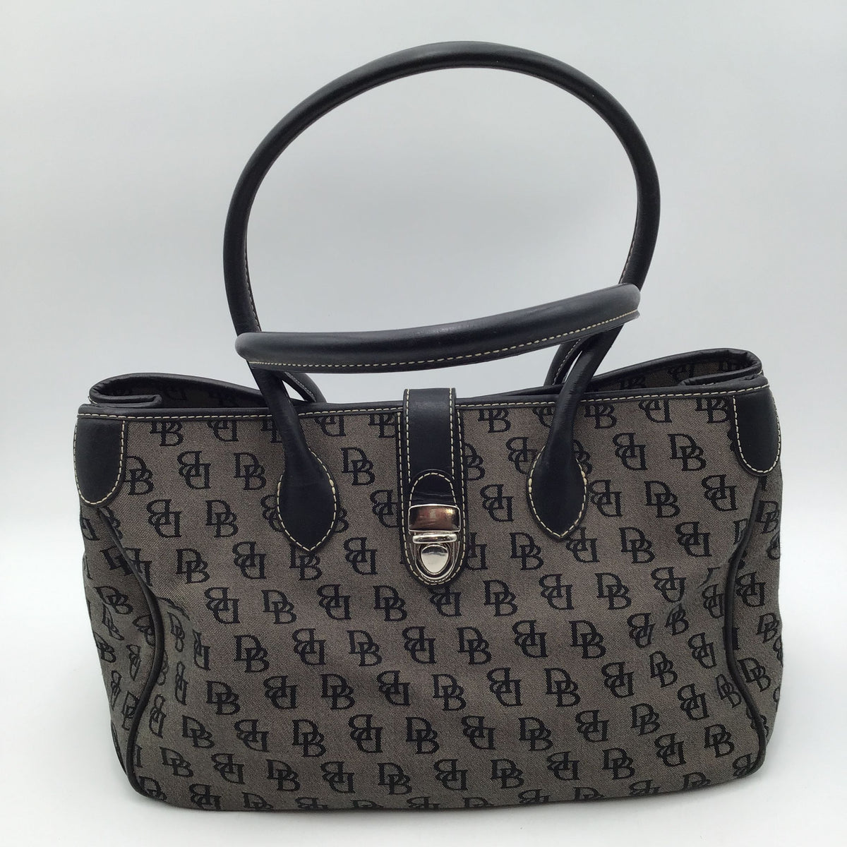 Authentic Dooney &amp; Bourke Women&#39;s Black Gray Monogram Tote Bag - COA Included