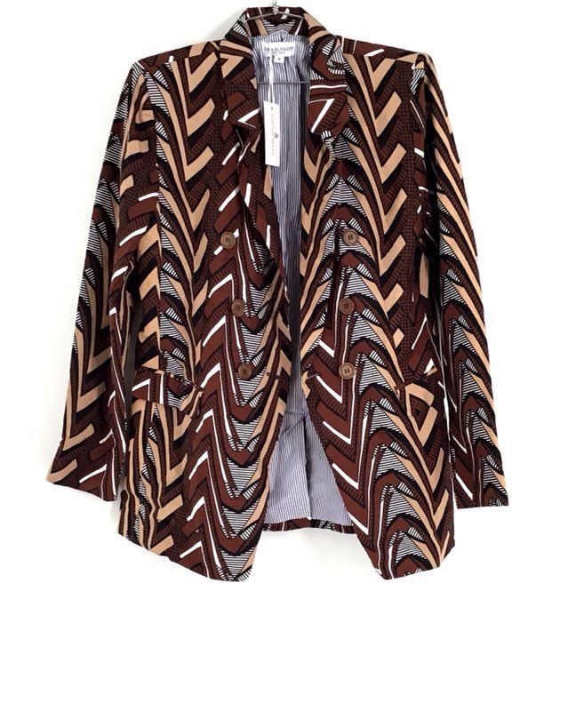 NWT Chen Burkett Women&#39;s Brown Double-Breasted Downtown Blazer - Size M