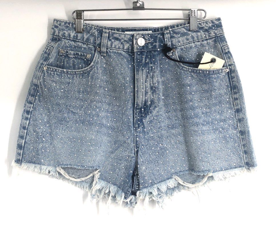Banjara Women's Acid Wash Studded Rhinestone Denim Shorts Frayed Sz 11/29 NWT