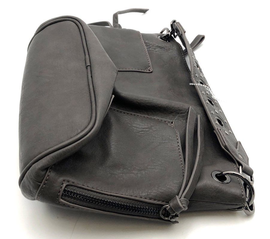 Steve Madden Charcoal Grey Faux Leather Grommet Strap Shoulder Hobo Bag