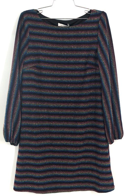 Eri + Ali Women's Rainbow Metallic Stripe Knit Mini Shift Dress NWT Sz S
