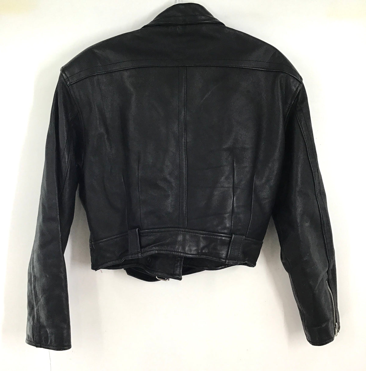 Esprit Sport Women&#39;s Black Leather Cropped Motorcycle Jacket - Size Large