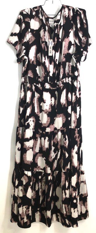 NIC + ZOE Women's Black Multi Abstract Print Tiered Maxi Dress NWT Sz XL