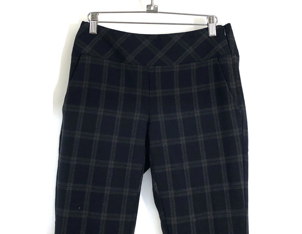 Cabi Women's Navy Blue Gray Plaid Check Stretch Slim Leg Side Zip Pants Sz 2