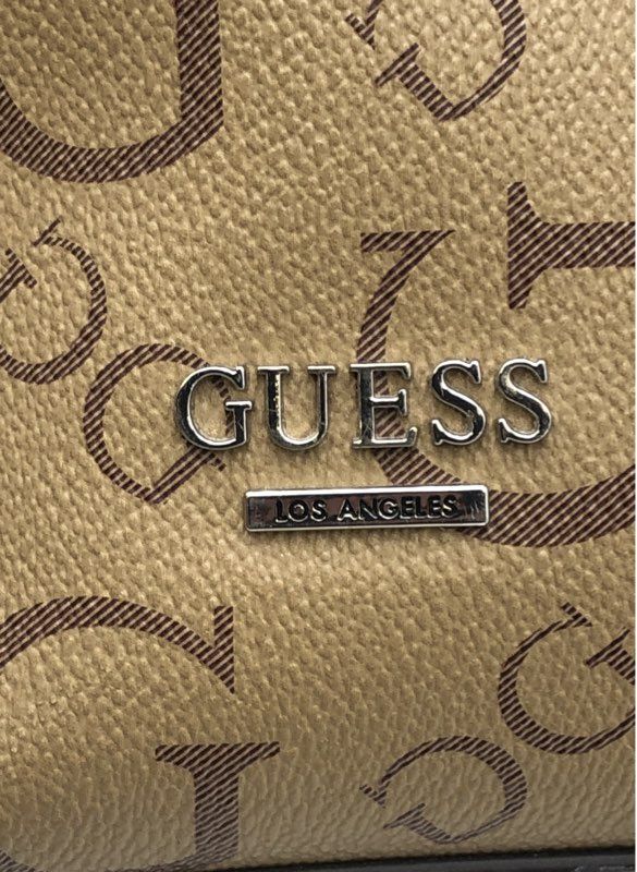 Guess Beige Brown Monogram G Logo Tote Bag Handbag with Matching Pouch Set