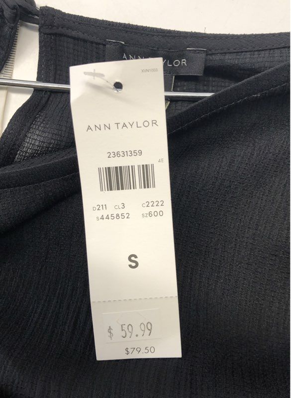Ann Taylor Women's Black Long Sleeve Tie Cuff Keyhole Back Blouse Sz S NWT