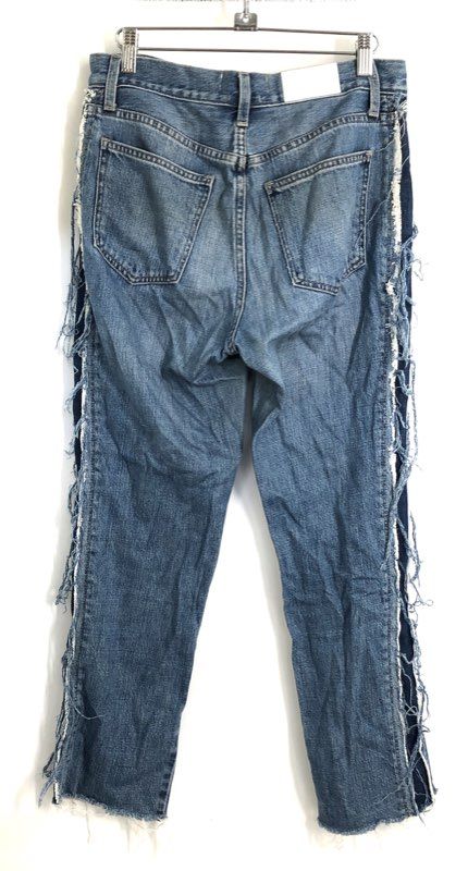 Pistola Women's Blue Distressed Frayed Side Stripe High Rise Straight Jeans 27