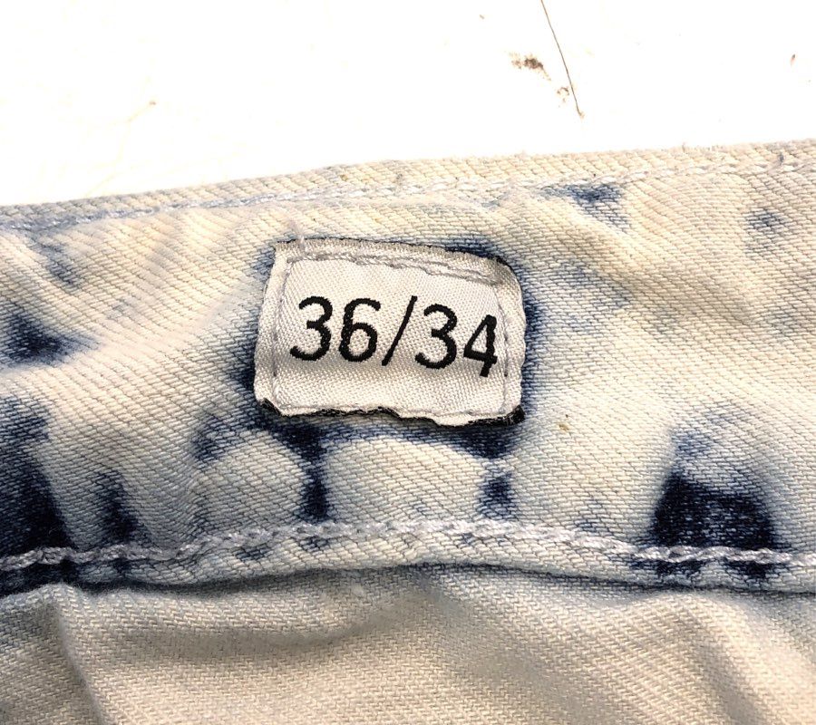 Smoke Rise Men's Jeans Acid Wash Blue Patchwork Distressed Graphic Sz 36x34
