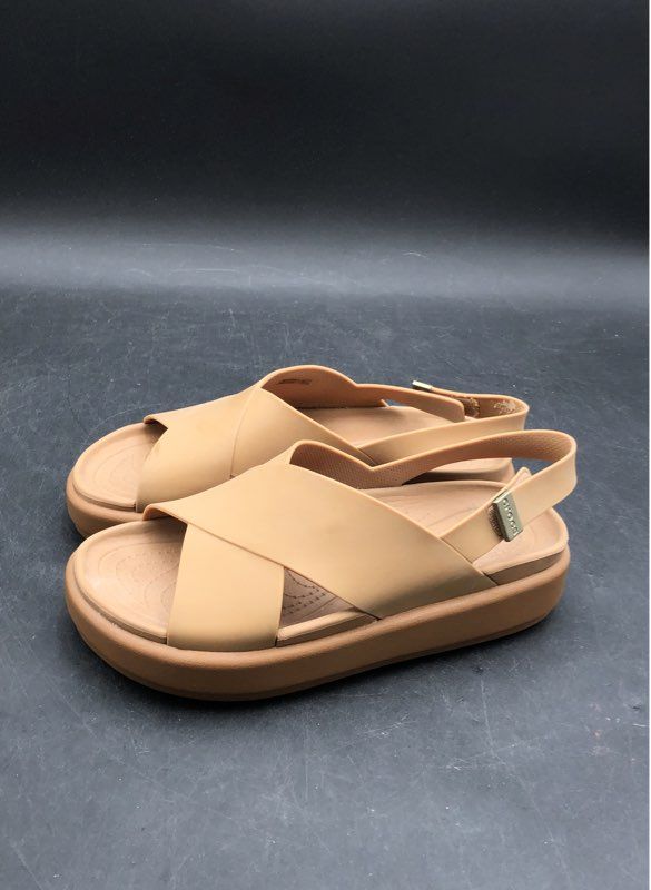 Crocs Brooklyn Low Wedge Tan Mushroom Criss Cross Platform Sandal Women's Size 7