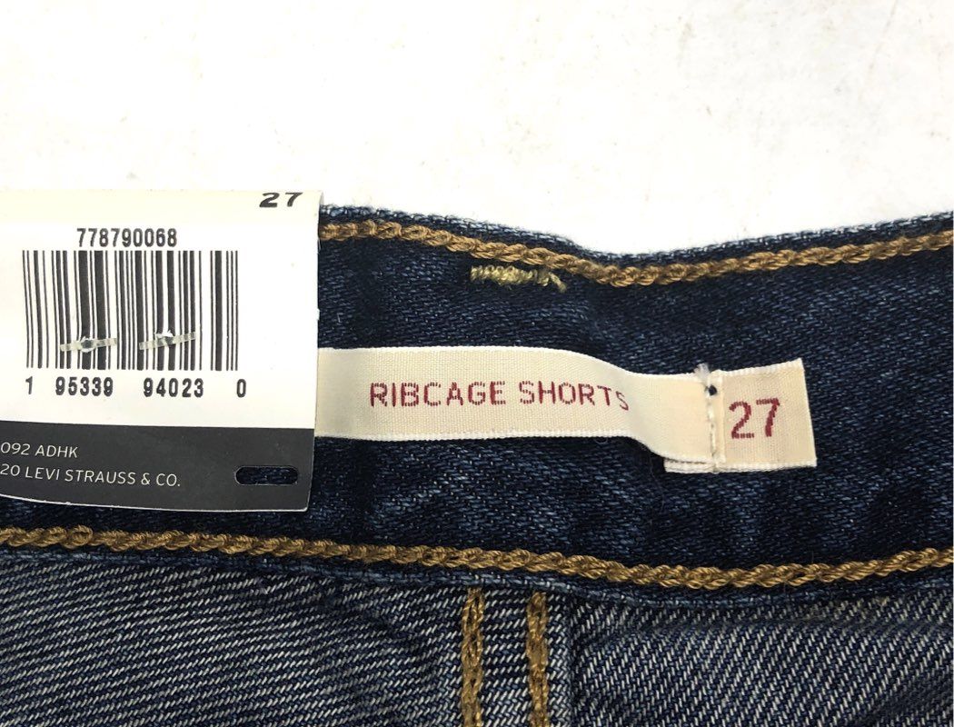 Levi's Women's Ribcage Shorts Dark Wash Blue High Rise Cutoff Denim NWT Sz 27
