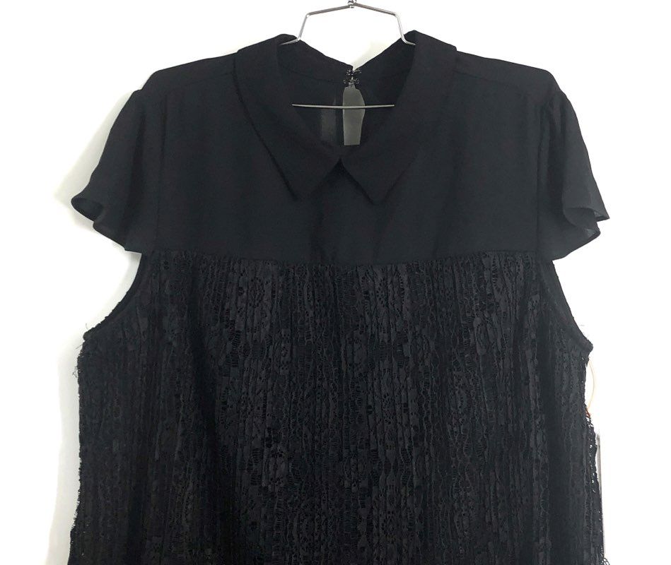 Nanette Lepore Women's Black Bond Street Lace Collared Shift Dress Sz 16 NWT