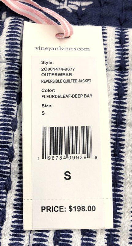 Vineyard Vines Women's Reversible Quilted Jacket Navy Blue Fleur-de-Lis NWT Sz S