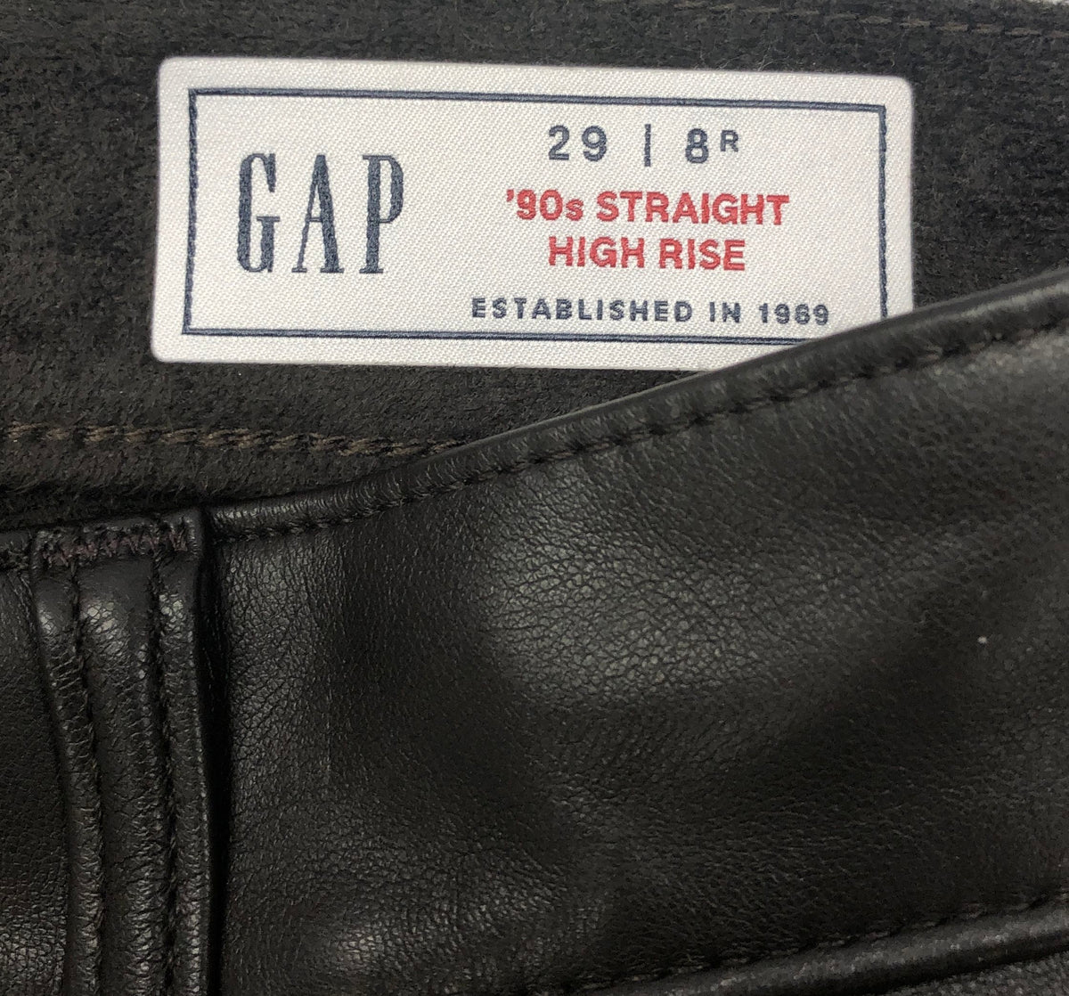 GAP Women's Black Faux Leather '90s Straight High Rise Pants NWT Sz 8R 29