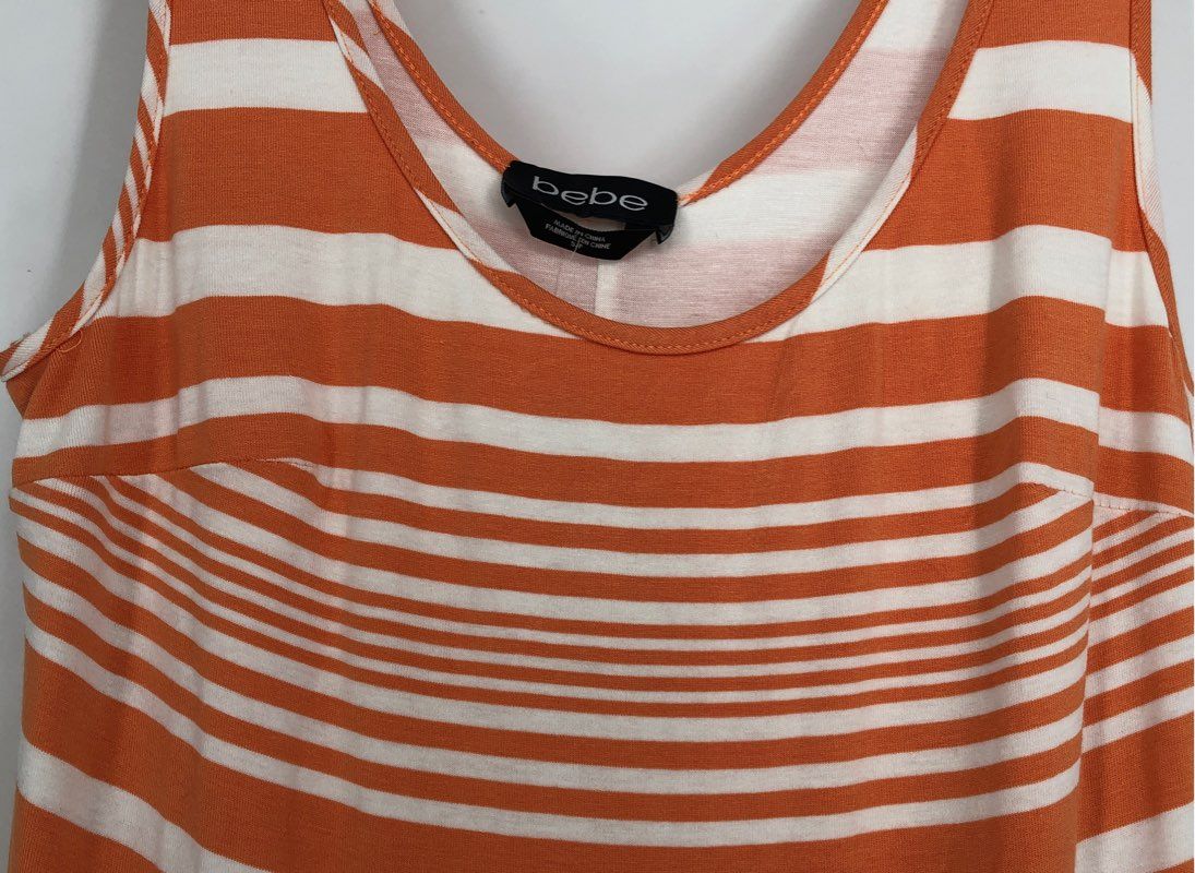 NWT Bebe Women&#39;s Orange White Striped Maxi Dress - Size S