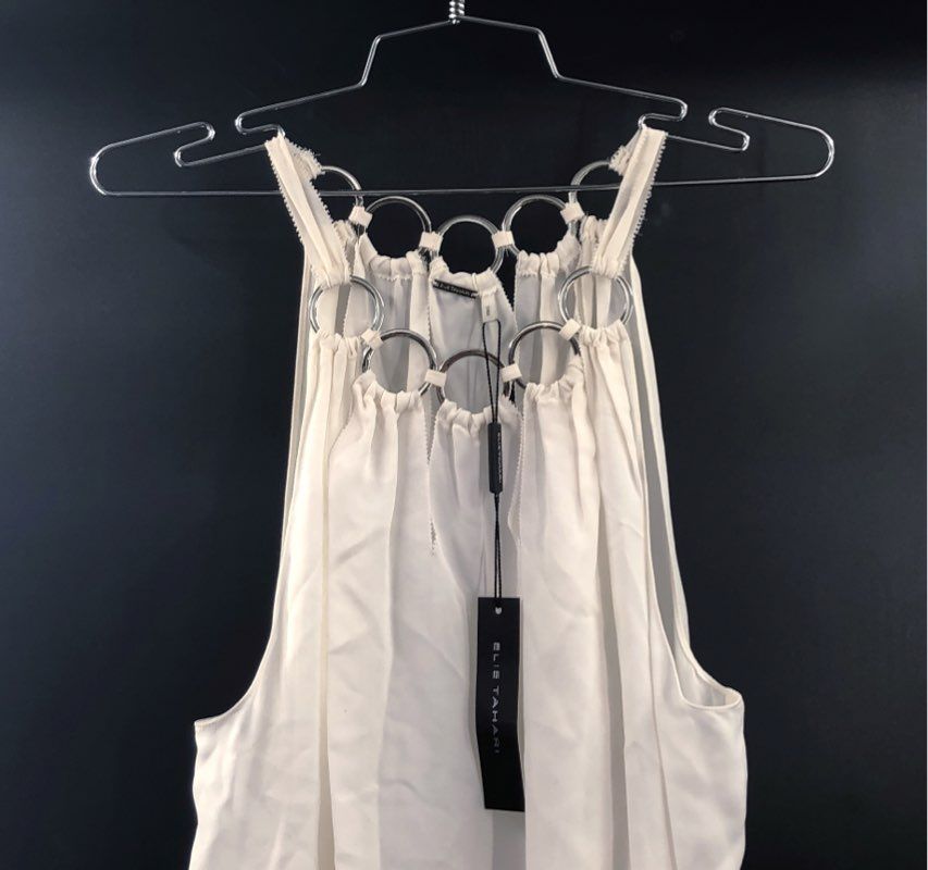 Elie Tahari Women's White Riley Blouse Sleeveless Metal Ring Neckline NWT Sz L