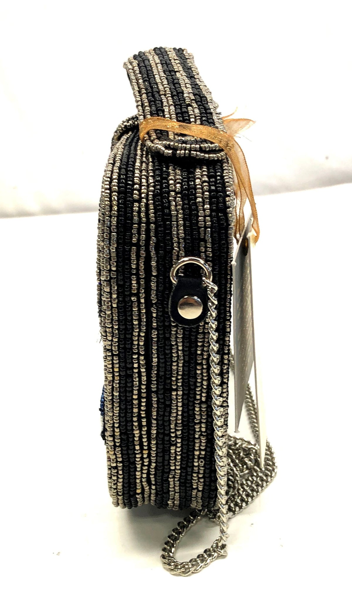 Black Silver Travel The World Beaded Artisan Box Handbag NWT Crossbody Bag