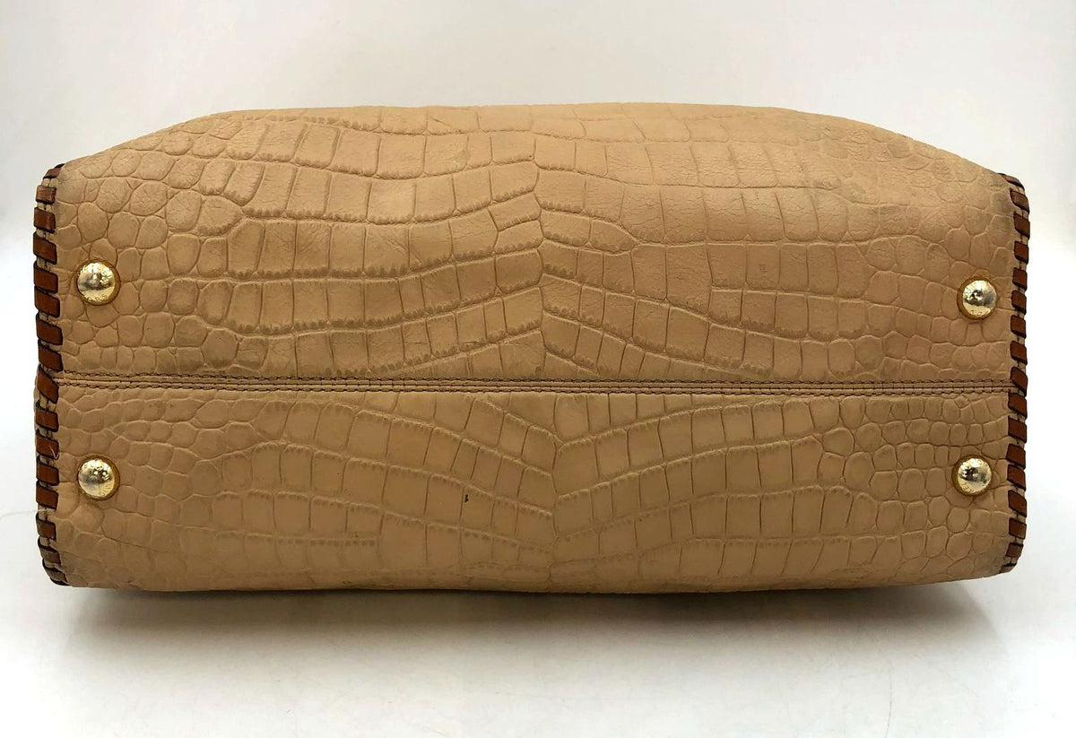 Michael Kors 'Hamilton' Tan Croc Embossed Leather & Brown Whipstitch Tote (+COA)