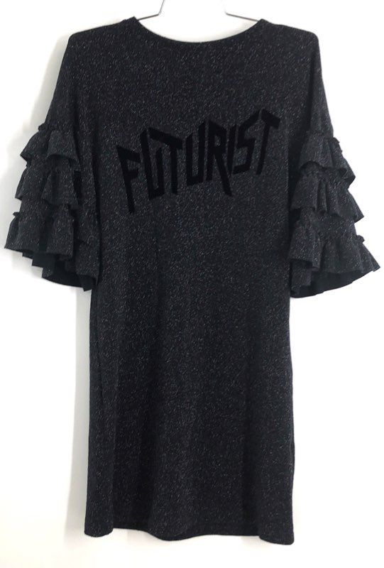 Zara Trafaluc Women's Futurist Black Multicolor Sparkle Ruffle Sleeve Dress Sz S