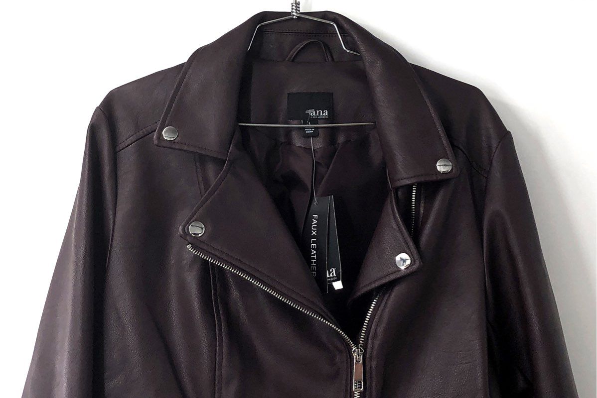 ana Women's NWT Faux Leather Moto Biker Jacket Midnight Burgundy Size L