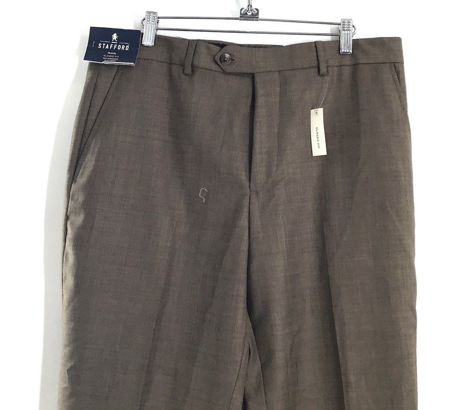 Stafford Men's Brown Sharkskin Travel Classic Fit Suit Pants NWT 34x30