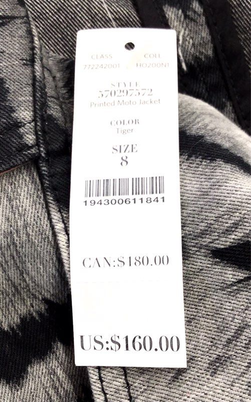 NWT White House Black Market Women's Black Gray Tiger Motorcycle Jacket - Size 8