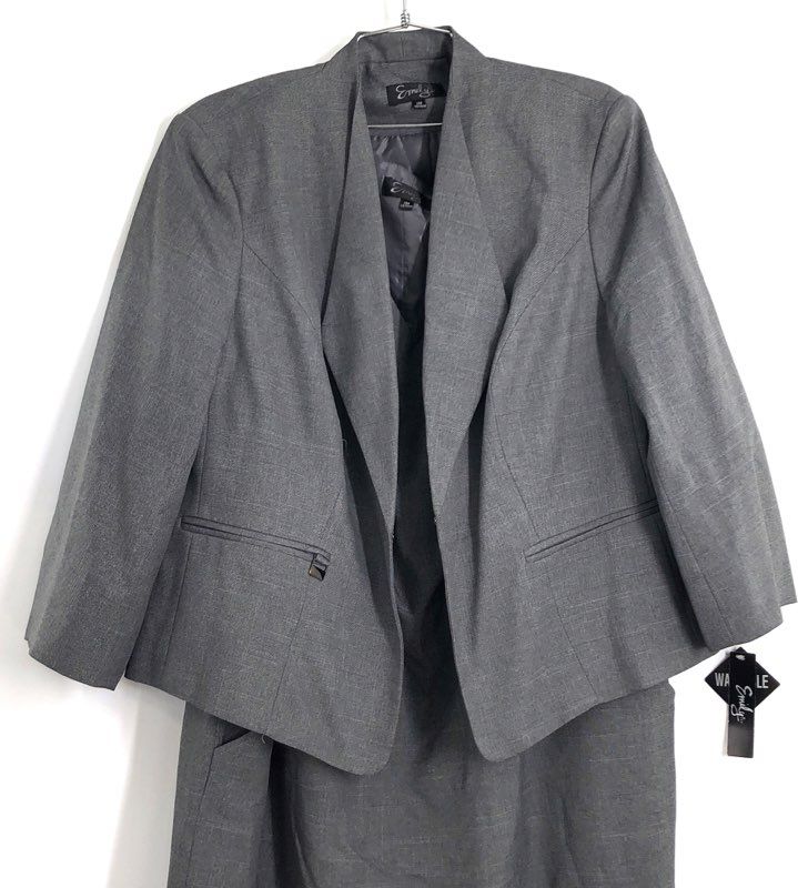 Emily Women's Gray 2pc Jacket Dress Set Textured Plus Size 14W NWT