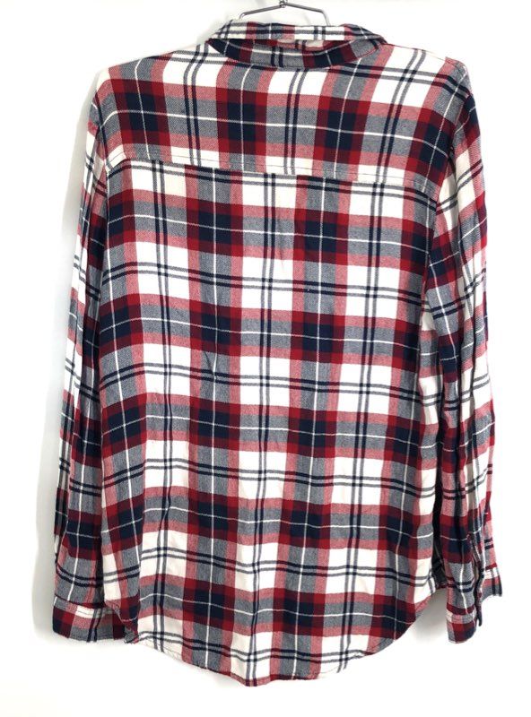 Zara Basic Women's Red Navy Blue Herringbone Plaid Flannel Shirt Studded Sz L