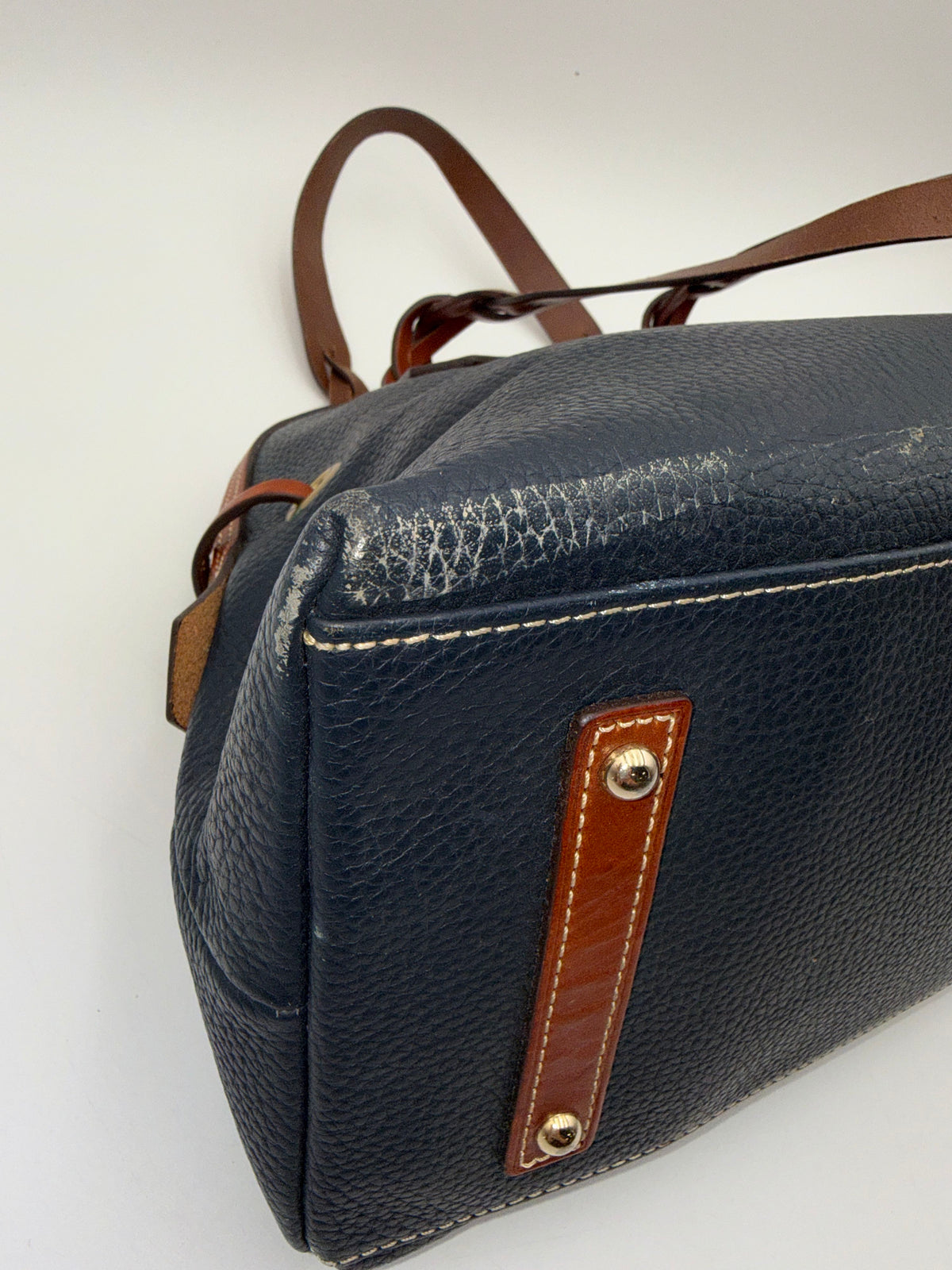 Dooney & Bourke Navy Blue\Brown Leather Domed Satchel Bag (+COA)