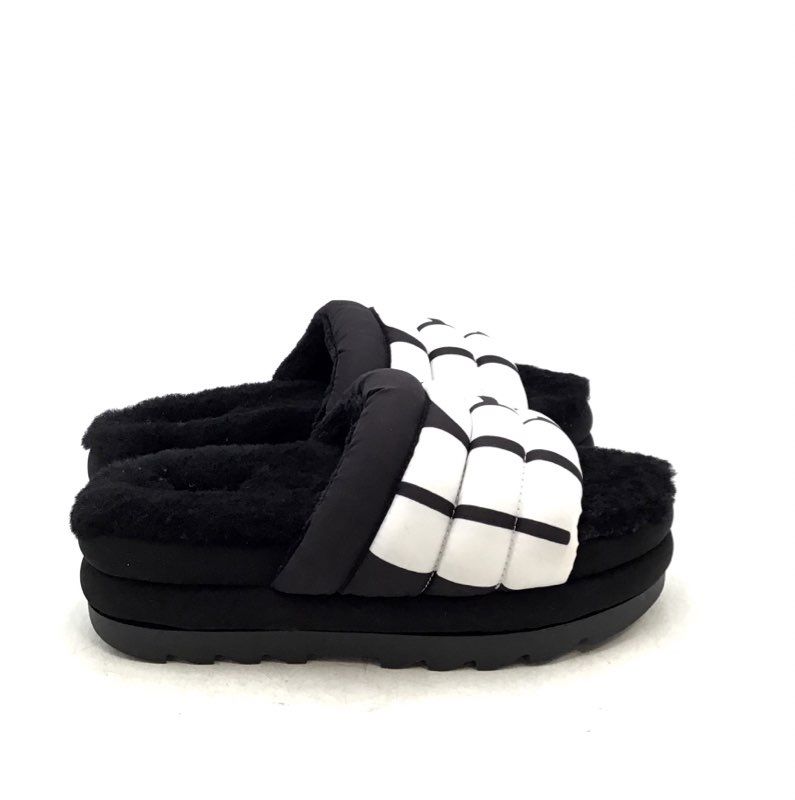 Ugg Women&#39;s Maxi Logo Black White Slide Slipper - Size 8