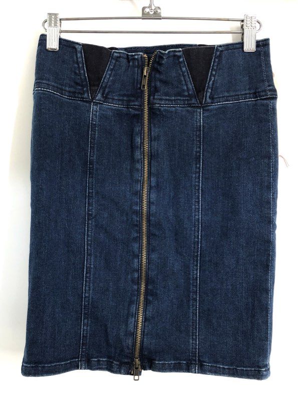 Current/Elliott Women's Dark Blue Mixed Denim Front Zip Skirt NWT Sz 0