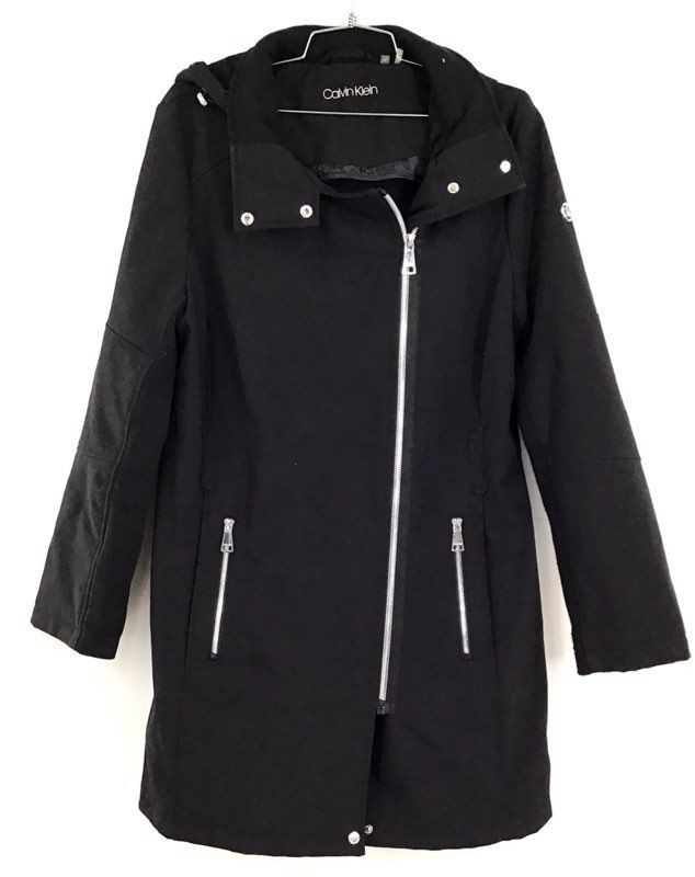 Calvin Klein Women&#39;s Black Hooded Full Zip Trench Coat - Size XL