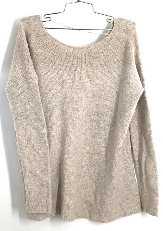 Joie SOFT Women's Beige Oatmeal V-Neck Oversized Side Slit Knit Sweater Sz XXS