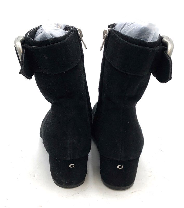 Coach Cassandra Black Suede Ankle Bootie Buckle Boots Size 5B