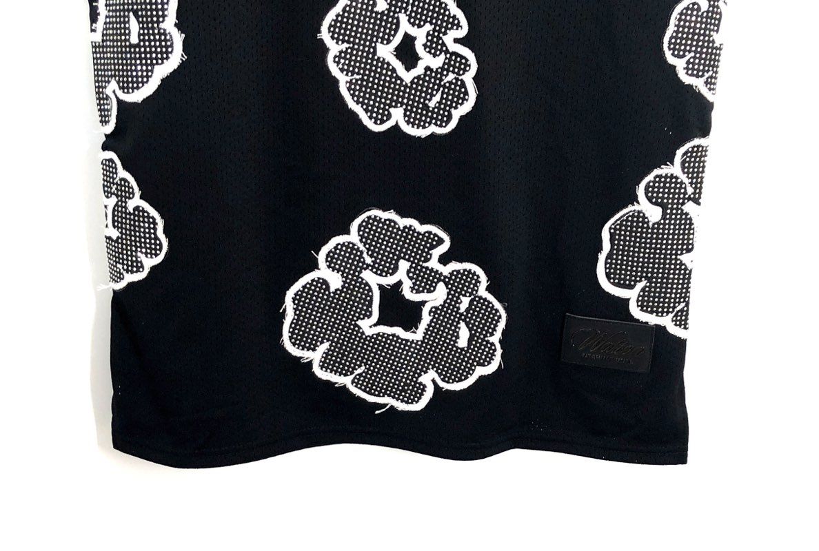 Watson Studios Men's Basketball Jersey Black Floral Patch Mesh Applique Sz M