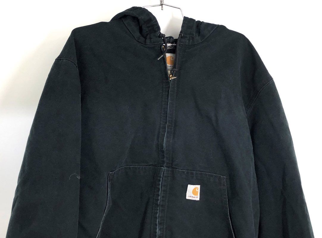 Carhartt Men's Black J131 Thermal Lined Duck Active Jacket Hooded Sz L