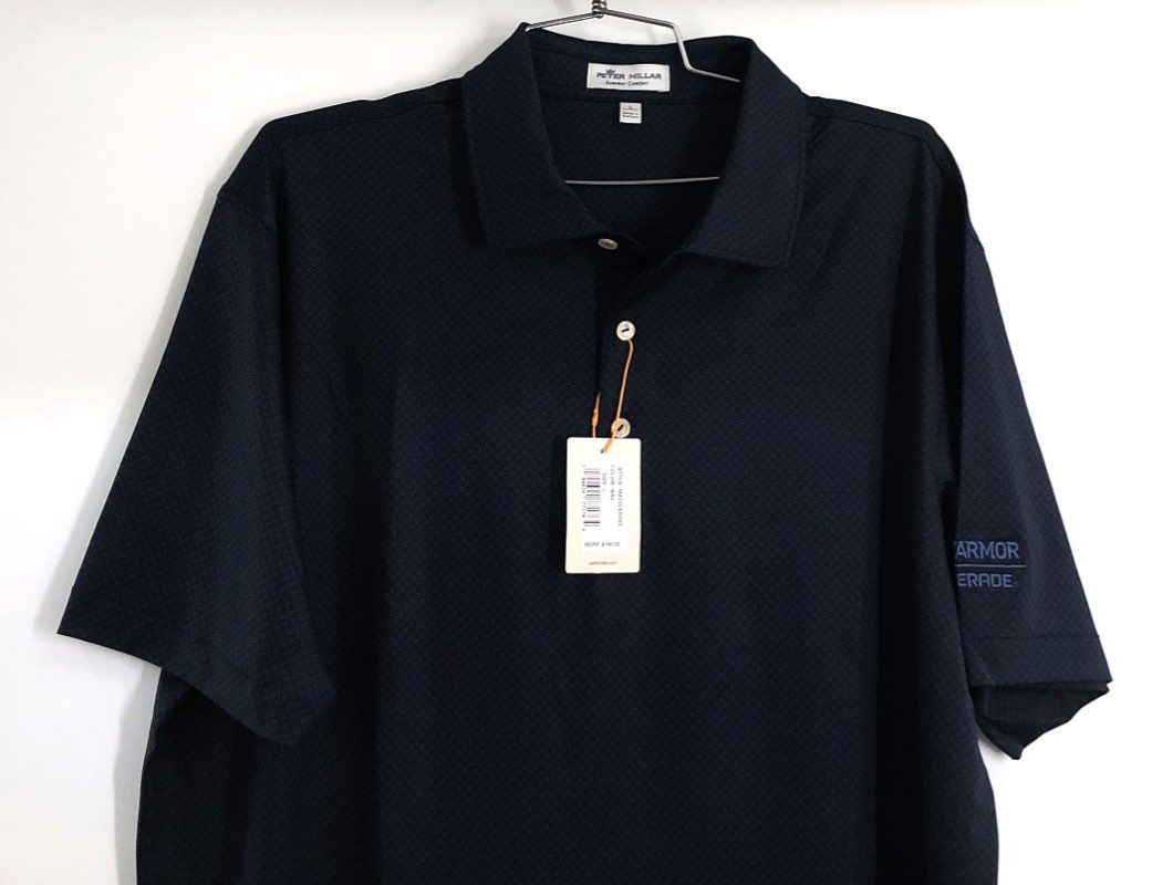 Peter Millar Men's Navy Blue Geometric Summer Comfort Polo Shirt NWT Sz L