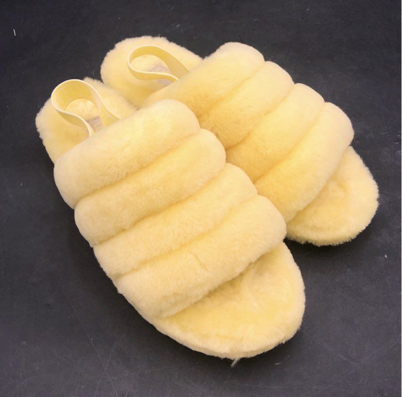 UGG Fluff Yeah Slide Lemon Sorbet Yellow Sheepskin Slippers Women's Size 10